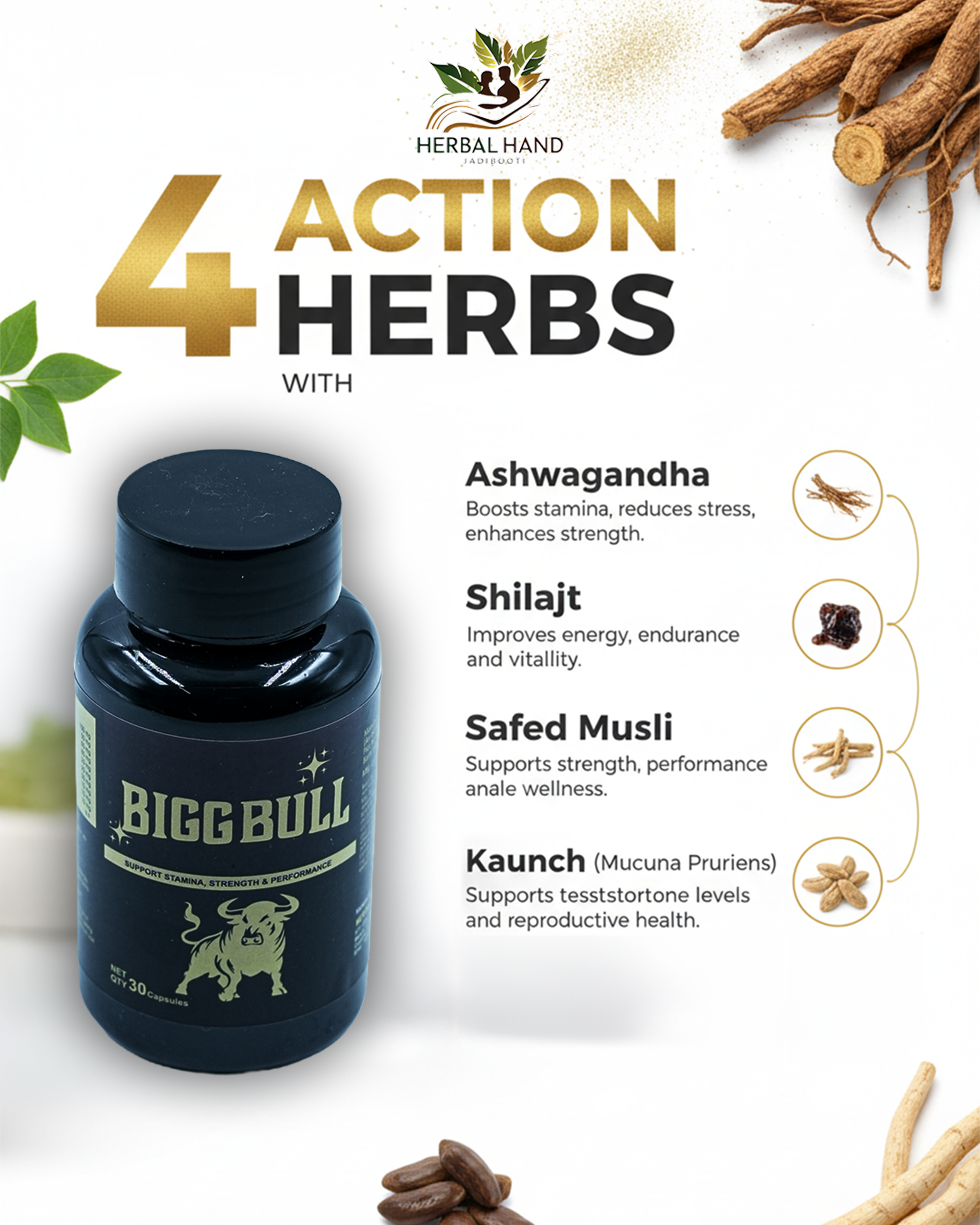 BIGG BULL Ayurvedic Capsules for Men – Natural Stamina, Strength & Performance Booster