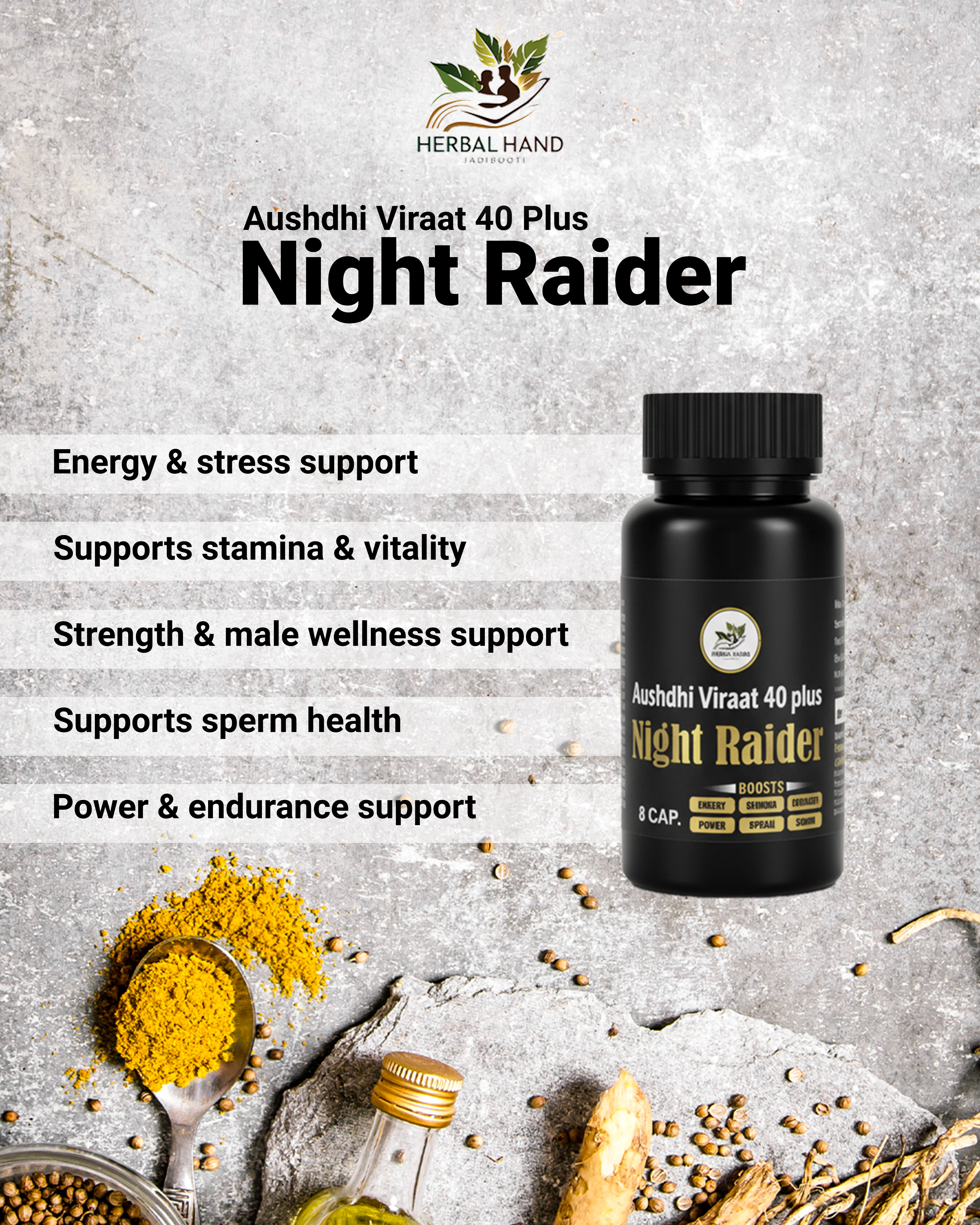 Aushdhi Viraat 40 Plus Night Raider | Ayurvedic Men’s Wellness Capsules | Boosts Stamina