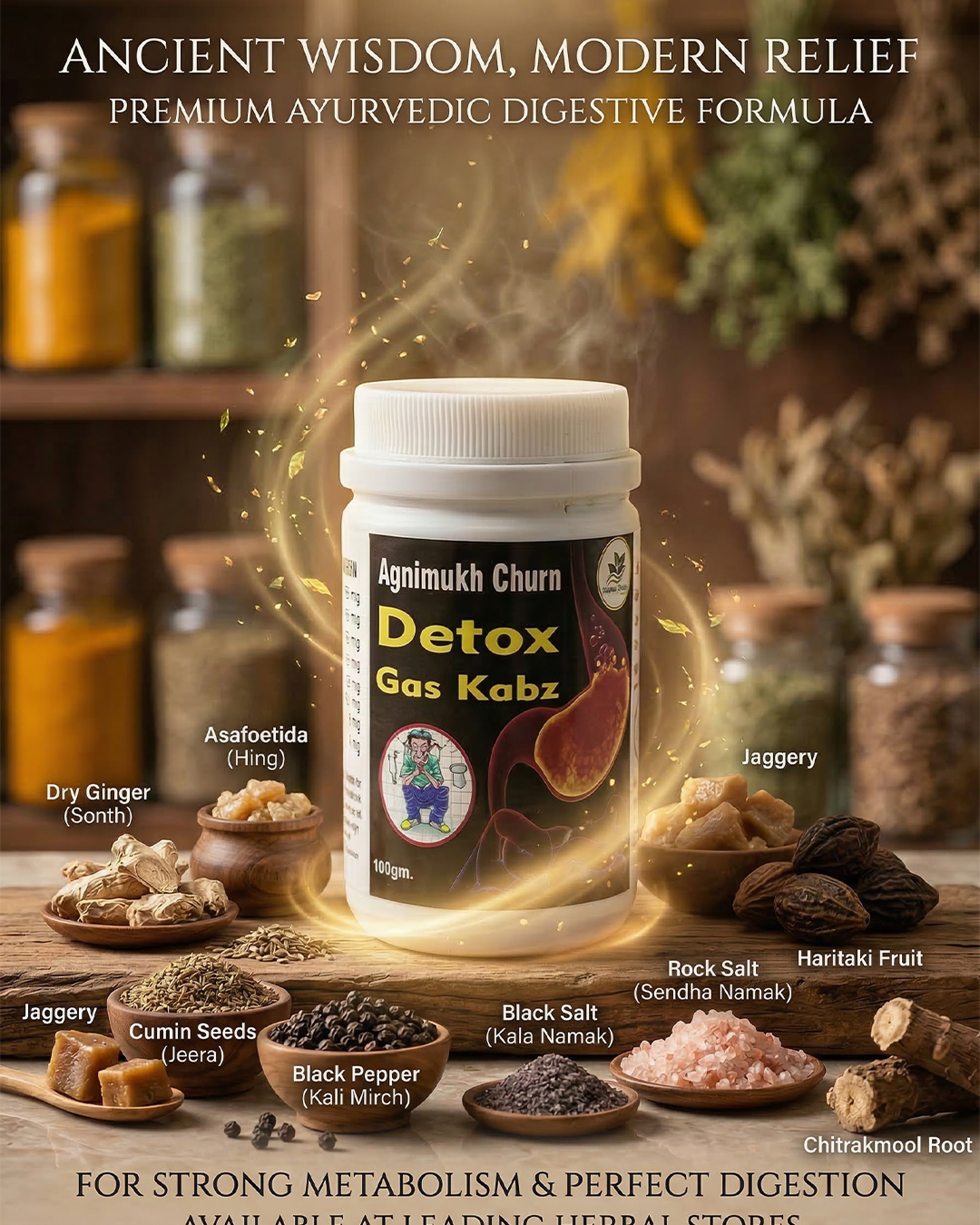 Agnimukh Churan – Ayurvedic Digestive Powder for Gas, Acidity, Bloating & Improved Digestion